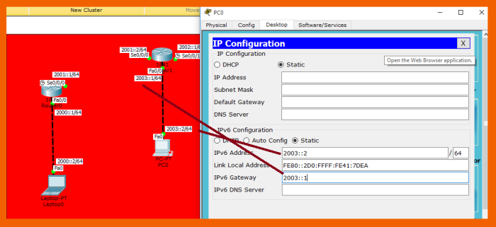 ip configuration in cisco packet tracer